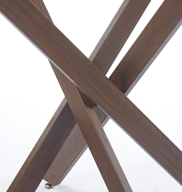 English Elm Dining Table Square Tempered Glass Top Cross Metal Base Modern Space Saving Design W234P271488