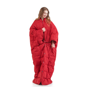 JLA Home True North by Sleep Philosophy - Wearable Oversized Goose Down Throw Jacket with Water-Repellent Shell, Packable Warmth & Button Closure Red TN50-0484