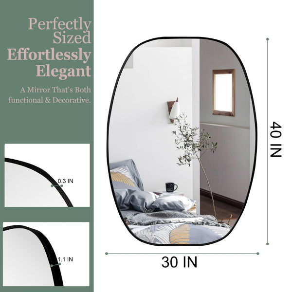 English Elm 30x40 Oval Wall Mirror Slim Metal Frame Distortion Free Glass Bathroom Entryway Accent Black W2203P476481