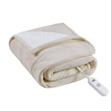 Serta Fleece to Sherpa Casual Heated Throw ST54-0081 Tan