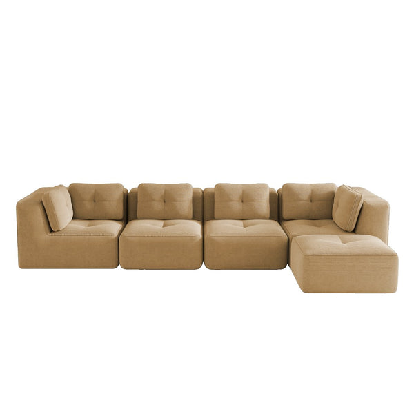 English Elm Modern Corduroy Sectional Sofa with Movable Ottoman Deep Seat Tufted Living Room Couch Camel W714S01787