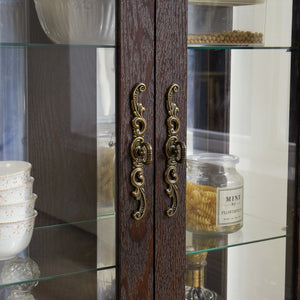 English Elm 2 Doors Curio Cabinet With Mirrored Back, Adjustable Shelves & Lighted Display For Collectibles W2275P178893