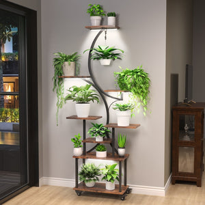 English Elm Plant Stand Indoor With Integrated Grow Lights, 62" Tall 8-Tier Mobile Plant Shelf For Any Room T3210P356960-GIGA