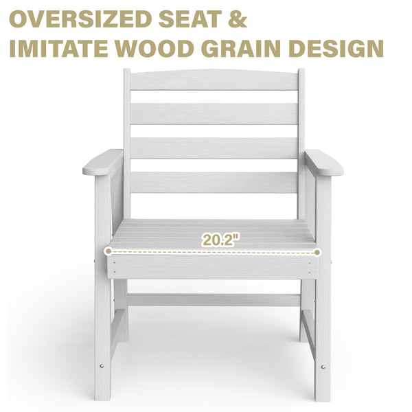 English Elm Single imitation wood grain outdoor dining chair with armrests, waterproof, UV-resistant comfort and durable support White T3898P371323