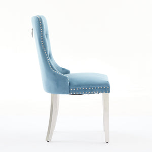 English Elm Nikki Velvet Tufted Dining Chair with Nailhead Trim and Chrome Legs – Plush High-Rebound Cushion Comfort Light Blue W1143P369091