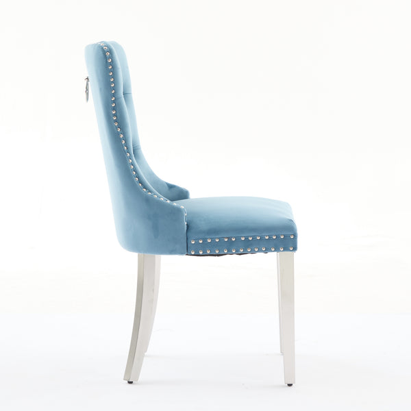 English Elm Nikki Velvet Tufted Dining Chair with Nailhead Trim and Chrome Legs – Plush High-Rebound Cushion Comfort Light Blue W1143P369091