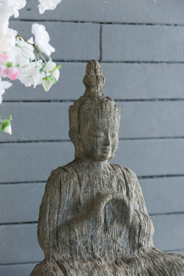 English Elm 13x6.5x17" Polyresin Buddha — Earthy Cream Finish, Weathered Carved-Wood Look for Calm Décor, Shelf Accent W2078P360880