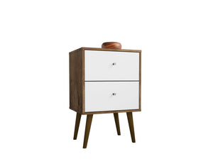English Elm Liberty 18" Nightstand with 2 Drawers, Aqua Accent, Solid Wood Legs, Modern Handles, Compact Storage Brown+White B365P398506