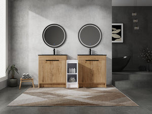 English Elm 72 Inch Freestanding Bathroom Vanity With Black Ceramic Sink, Soft-Close Doors & Ample Storage W999S00324