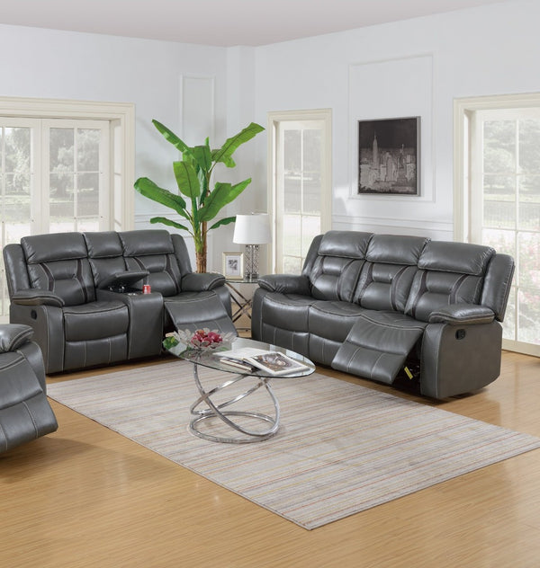 English Elm Modern Power Reclining Sofa Set Leatherette Upholstery Tufted Backrest Gray Finish B011S02444