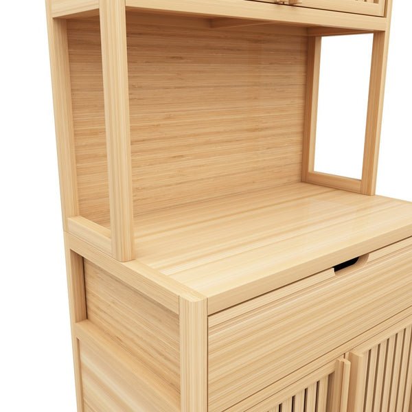 English Elm 72-foot-tall, bamboo double-door storage cabinet in natural finish with drawers, eco-friendly high-capacity organizer for bedroom, bathroom, dining, living rooms W2207P242502