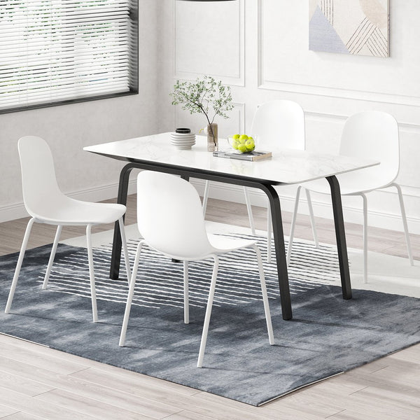 English Elm Modern Plastic Stackable Dining Chair Set of 4 with Ergonomic Seats, Sturdy Metal Legs, Easy Assembly for Home and Patio White T3623P380685