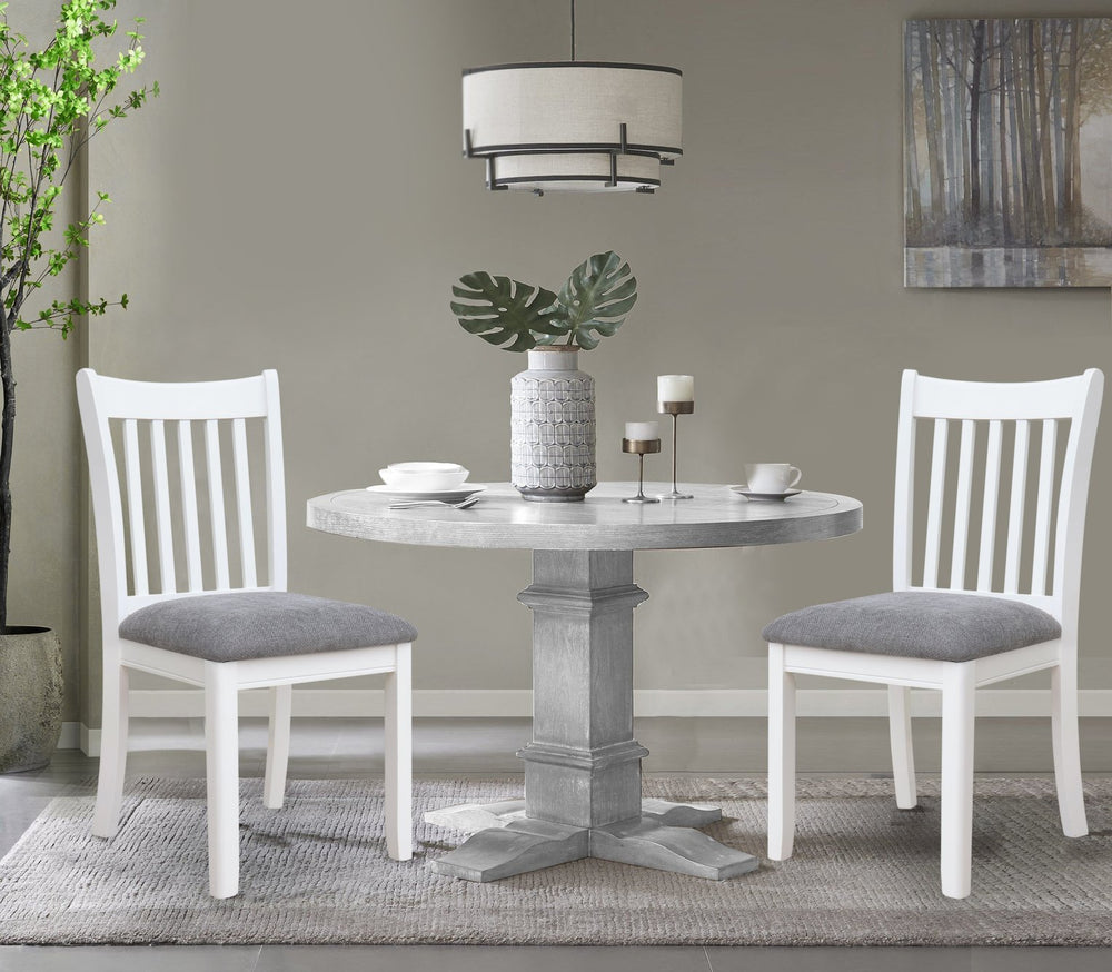 English Elm AGODY White Dining Chairs Set of 2 with Grey Cushions, Solid Wood Back, Comfortable High-Back Seats W2170P208375