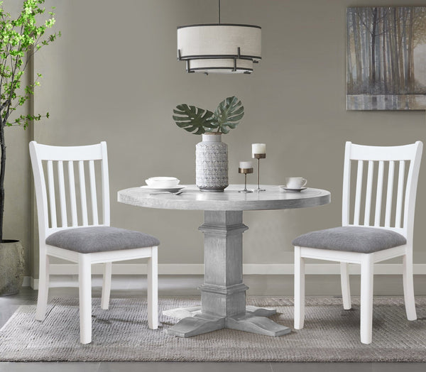 English Elm AGODY White Dining Chairs Set of 2 with Grey Cushions, Solid Wood Back, Comfortable High-Back Seats W2170P208375