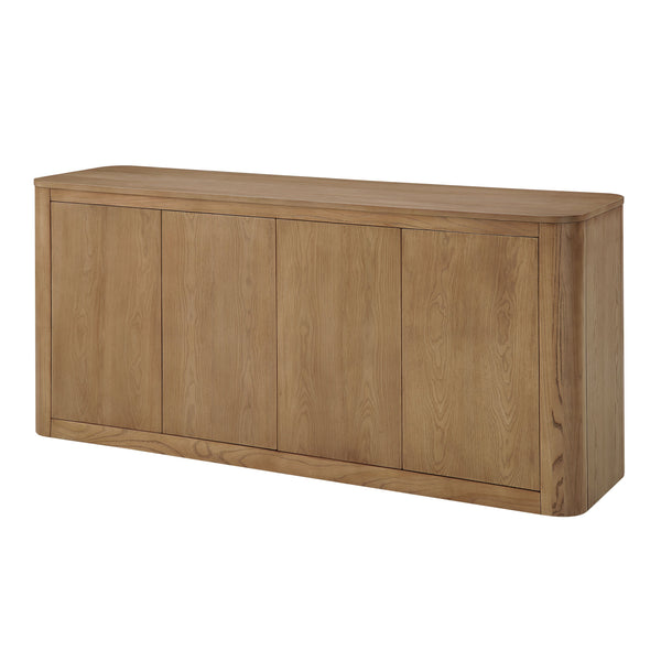 English Elm Zoey Oak Server Cabinet with 4 Doors & 2 Shelves, Contemporary MDF Oak Veneer Storage, 100lb Limit B2726P402574