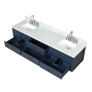 English Elm Blue Double Bath Vanity With Carrara Marble Top & Chrome Faucets - Elegant, Durable Design For Luxury B2731P258112