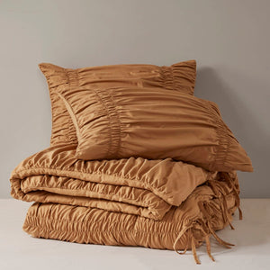 English Elm 2pcs Shabby Chic Ruched Comforter Set Bow Trim Brushed Polyester Fill Romantic Bedroom Brown B035P341088