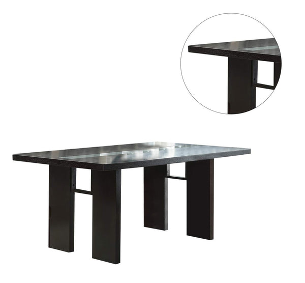 English Elm Contemporary Rectangular Dining Table Set 7pc with 18" Expandable Leaf, Faux Leather Chairs, Warm Finish Espresso+White 40 L x 22 W x 18 H B011S01098