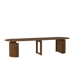 English Elm Extendable Wood Console Dining Table Seats Ten Open Leg Design for Home or Office Brown W1321S00056
