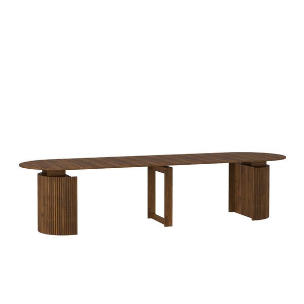 English Elm Extendable Wood Console Dining Table Seats Ten Open Leg Design for Home or Office Brown W1321S00056