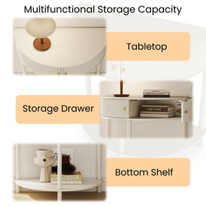 English Elm Artisan-crafted Demi-lune Console Sculptural Wave Drawers Vanilla Lacquer Hallway Accent Cream White W2557P329370