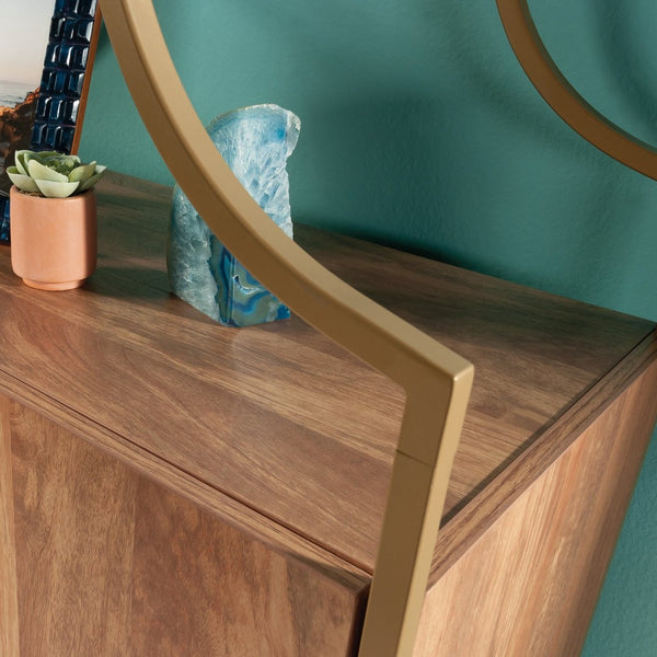 English Elm Storage Cabinet - Modern Brown Wood With Gold Accents, Space-Saving Design For Entryway & Living Room B356P367785-GIGA