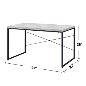 English Elm Faux Rectangular Writing Desk with Faux Concrete Top, Sleek Metal Base for Ergonomic, Organized Workspaces Antique White,Black B016P311345