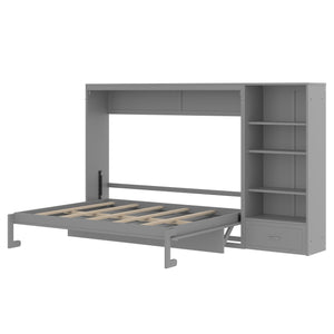 English Elm Queen Murphy Bed with Built-In Shelves, Height-Adjustable Storage & Drawer for Small Spaces Gray 71.6 L x 21.5 W x 6.1 H N733S309223E