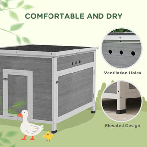 English Elm Wooden Fir Duck House with Ramp Door Asphalt Roof Vented Raised Floor Outdoor Coop T3971P407849