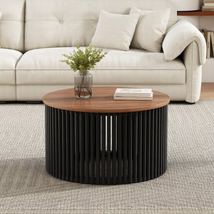 English Elm Christopher Knight Home® - ACACIA Solid Wood Coffee Table 30" Round Top on Minimalist Base, Durable Veneer, Modern Flair Natural+ Blue N770P269893N