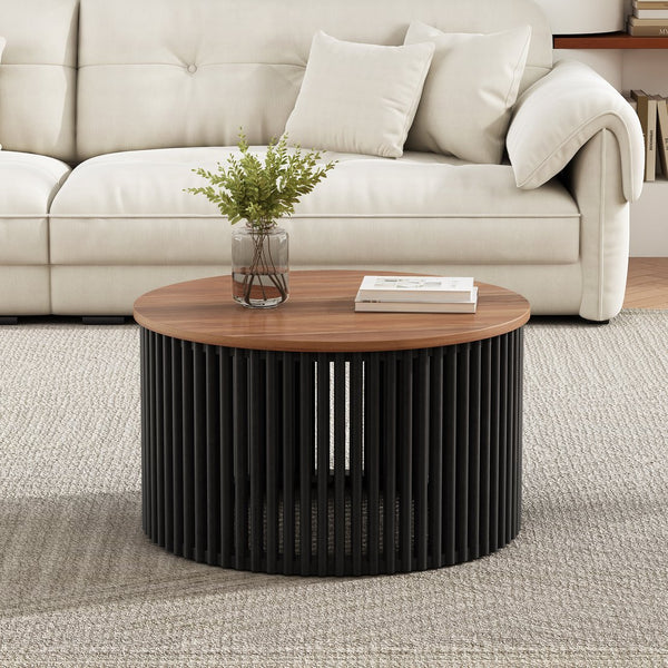 English Elm Christopher Knight Home® - ACACIA Solid Wood Coffee Table 30" Round Top on Minimalist Base, Durable Veneer, Modern Flair Natural+ Blue N770P269893N