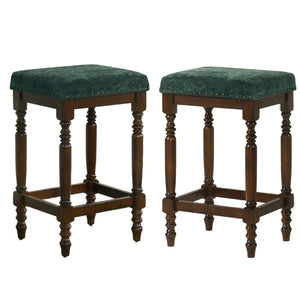 English Elm Set of 2 Rustic Counter Stools with Cushioned Faux Leather Seats, Solid Wood Build, Space-Saving 25" Walnut W2537P298995