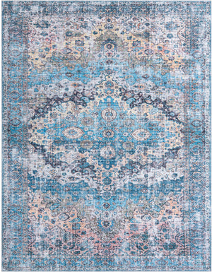 Unique Loom Mangata Mary Machine Made Border Rug Blue, Blue/Black/Beige/Ivory/Gray/Navy Blue/Peach/Turquoise 9' 2" x 12' 2"