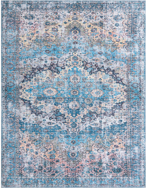 Unique Loom Mangata Mary Machine Made Border Rug Blue, Blue/Black/Beige/Ivory/Gray/Navy Blue/Peach/Turquoise 9' 2" x 12' 2"