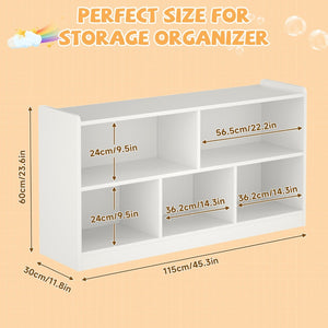 English Elm Wooden Five Cube Open Organizer Low Profile Montessori Bookshelf for Playroom or Nursery White T3210P476850