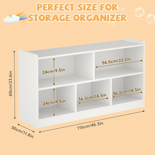 English Elm Wooden Five Cube Open Organizer Low Profile Montessori Bookshelf for Playroom or Nursery White T3210P476850