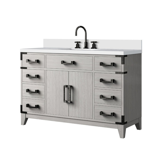 English Elm White Oak 48" Single Bath Vanity With White Quartz Top & Polished Chrome Faucet For Elegant Storage B2731P259837-GIGA