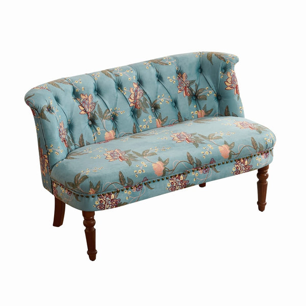 English Elm Sofa Accent Chair Button Tufted Floral Upholstery Botanical Print Vintage Bedroom Seat W3373P453376