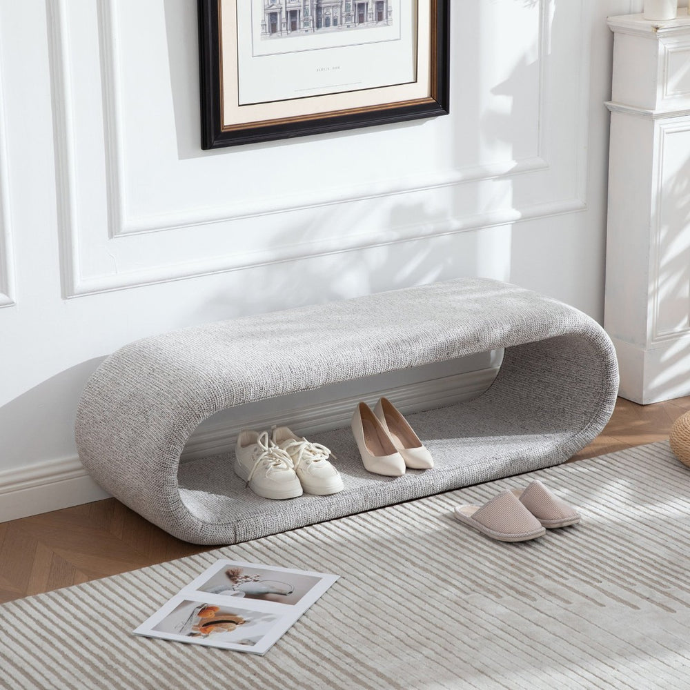 English Elm 52.17"wide Chenille Upholstered Storage Bench Soft Foam Seat Iron Wood Frame Entryway Light Brown W3189P422400