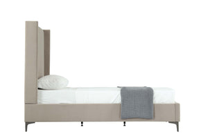 English Elm Promenade Upholstered Velvet Twin Bed with Vertical Stitched Headboard, Solid Slats, No Box Spring Needed taupe B365S00054