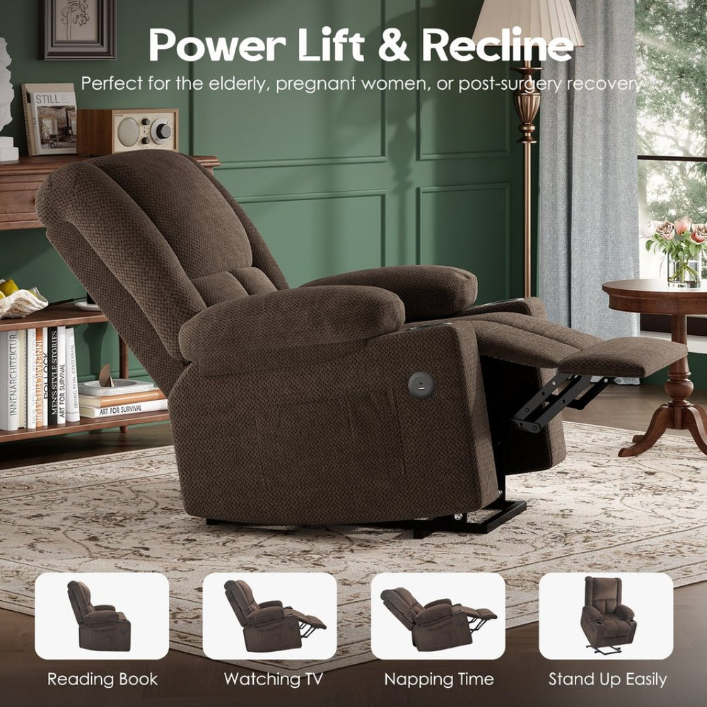 English Elm Power Lift Recliner Chair With Massage, Heat Therapy, Usb Ports & Cup Holders For Ultimate Comfort P2 T3623P380493-GIGA