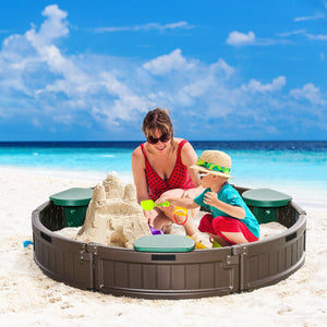 English Elm Outsunny Round Kids Sandbox with Cover Four Seats Hdpe Backyard Play Area W2225P200385