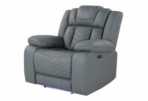 English Elm RAIZE Grey Power Recliner with LED, Storage Console & Cup Holders, Upholstered 100% Polyester Comfort B201P338247