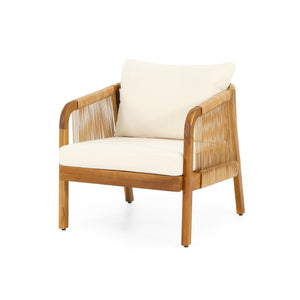English Elm Christopher Knight Home® - Set of 2 Acacia Wood Outdoor Club Chairs with Wicker, Teak Finish & Beige Cushions, Deep Seat Comfort 72409.00LBGE-2
