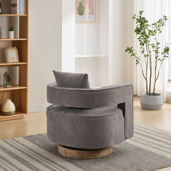 English Elm 28.9"w Swivel Barrel Accent Chair Faux Leather Open Back with Rubberwood Base Charcoal W3188P417883