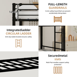 English Elm Heavy-duty Metal Twin over Twin Bunk Bed Black – Rust-Resistant Steel, Safety Rail, Non-Slip Ladder W1935P294225