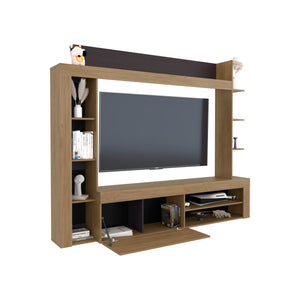 English Elm Cecil Walnut Entertainment Center TV Stand with Open Shelves, Storage Compartments, Durable Engineered Wood B200S00444