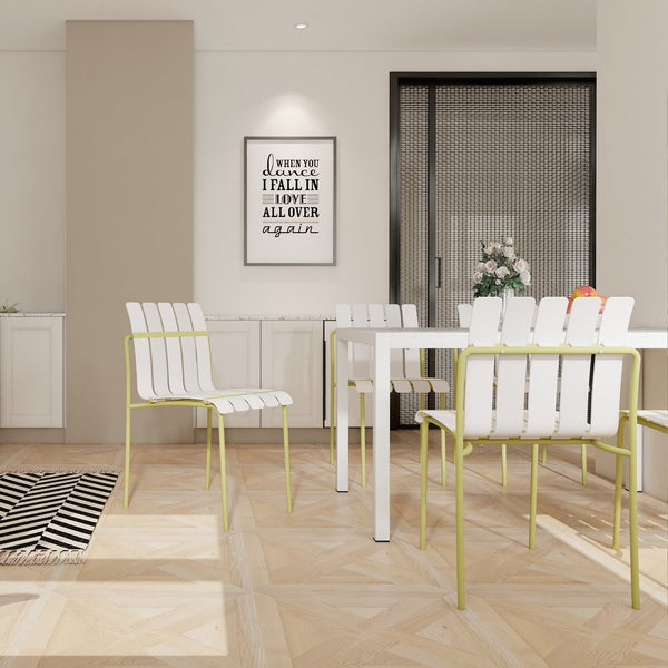 English Elm 4-Pack Modern Striped Color Block Chairs with Weatherproof PP Seats and Heavy-Duty Metal Legs for Indoor Outdoor Seating Cream White,Grain Yellow W3450P322877