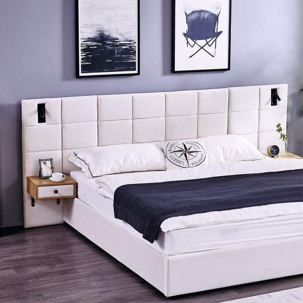 English Elm King Size Velvet Upholstered Hydraulic Platform Bed With Storage, Usb Port, Lamps & Shelves - Beige W1413S00107