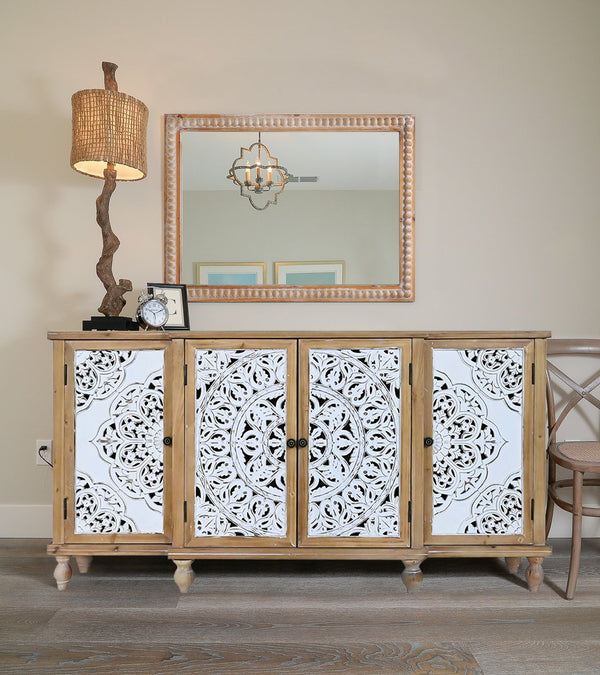 English Elm 22x30 Wood Framed Mirror Antique Natural Farmhouse Wall Mounted Rectangle Vanity Mirror with Beaded Trim for Bathroom Bedroom Hallway W2295P290649